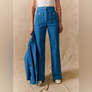 Sezane Dan Trousers In Cyan Size 14 EU 46
